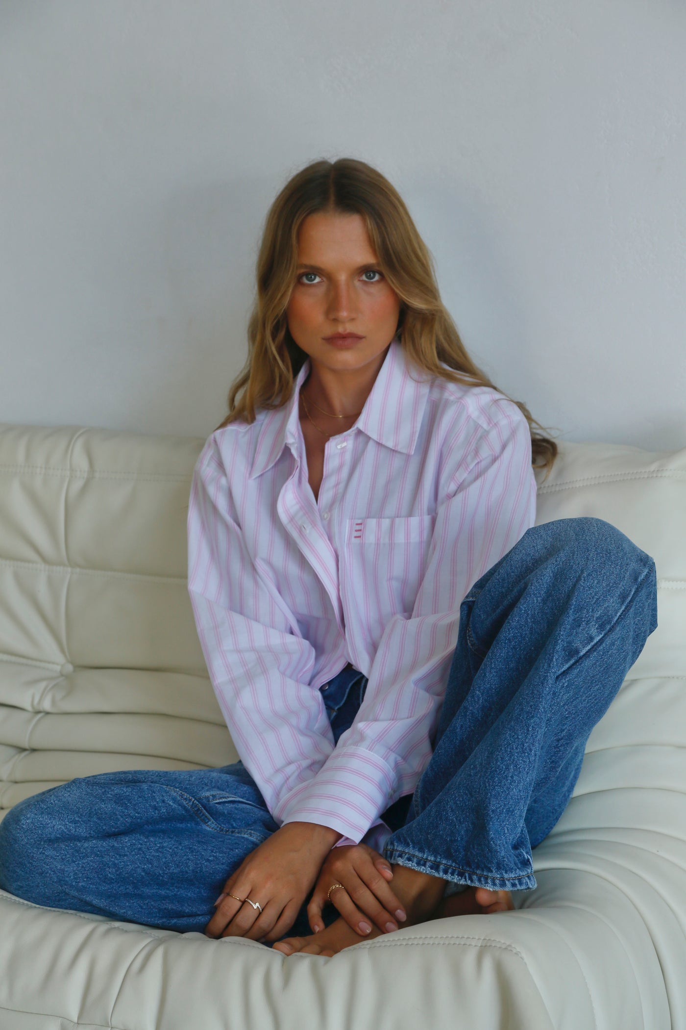 THE LINE | JONES CROP LONG SLEEVE COTTO STRIPE SHIRT PINK | BABY LEMONADE STORE