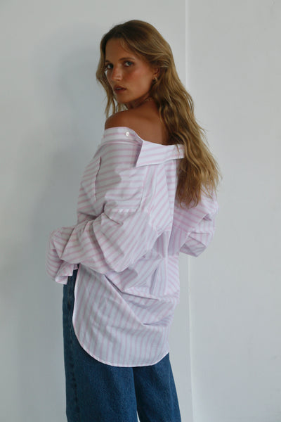 THE LINE | HENDRIX LONG SLEEVE COTTON STRIPE SHIRT PINK| BABY LEMONADE STORE