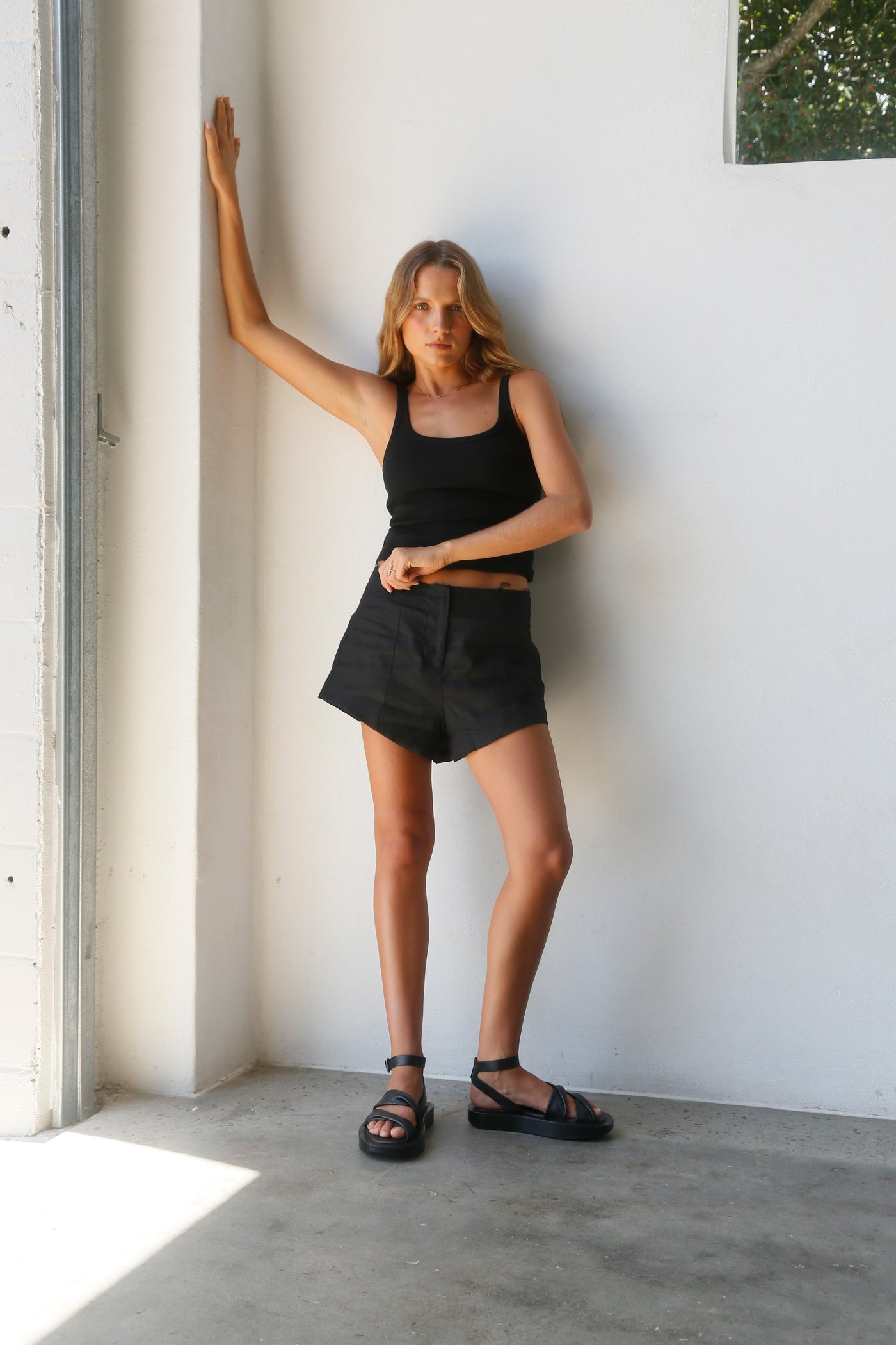 THE LINE MICRO LINEN SHORTS BLACK| BABY LEMONADE STORE