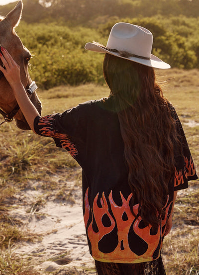 SABBI THE VERY OVERSIZED FLAMING COWBOY TEE BLACK