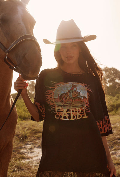 SABBI THE VERY OVERSIZED FLAMING COWBOY TEE BLACK