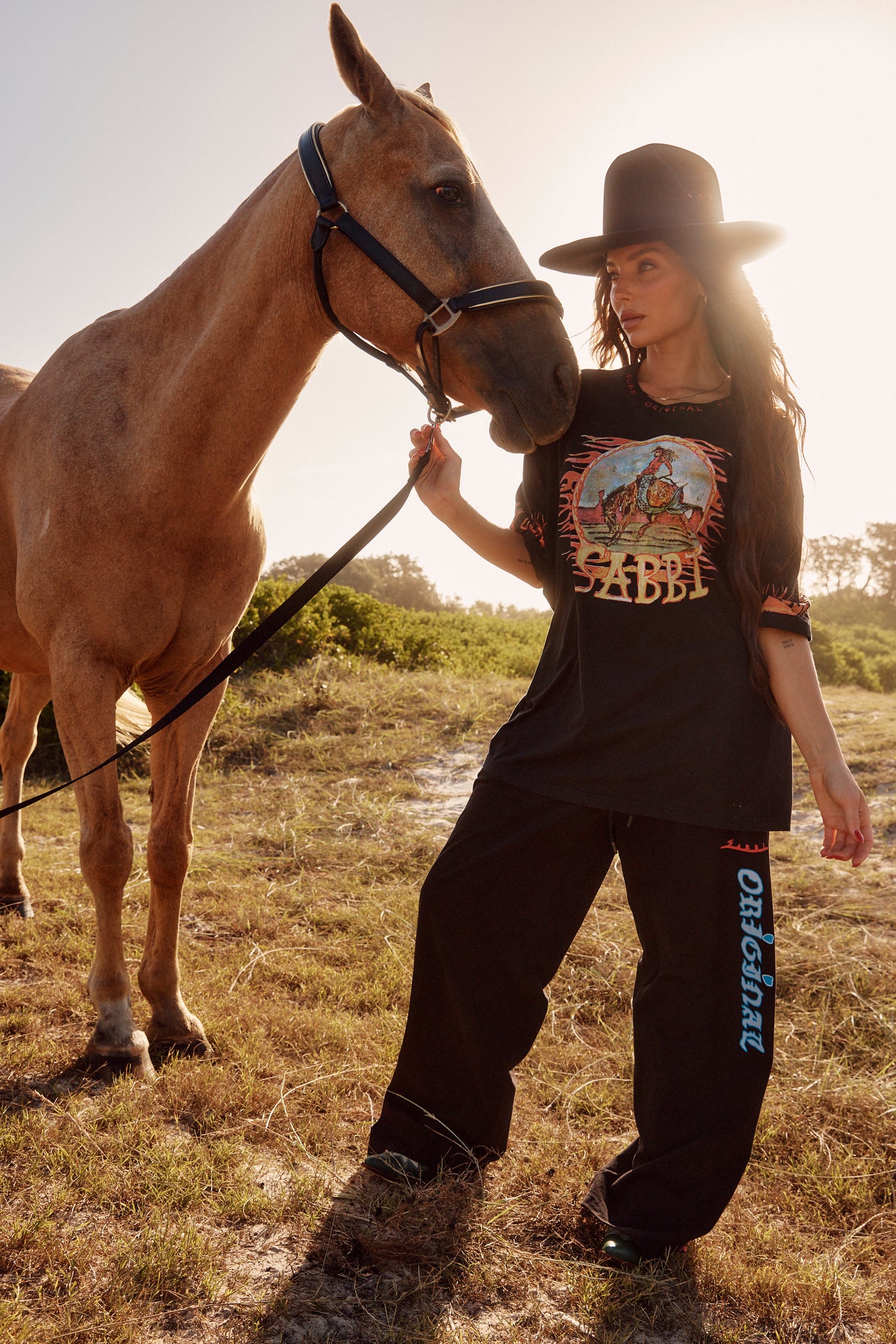 SABBI THE VERY OVERSIZED FLAMING COWBOY TEE BLACK