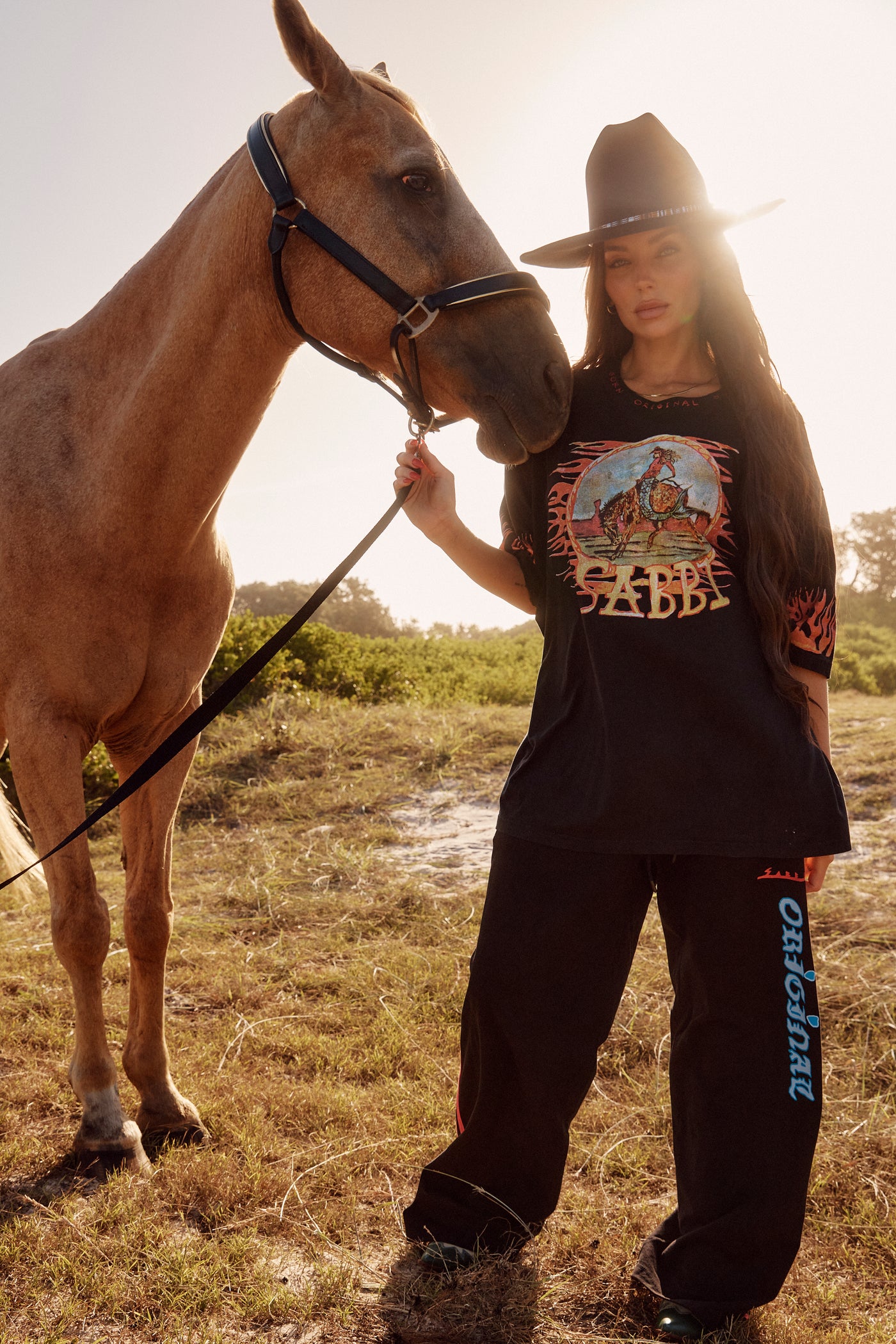 SABBI THE VERY OVERSIZED FLAMING COWBOY TEE BLACK