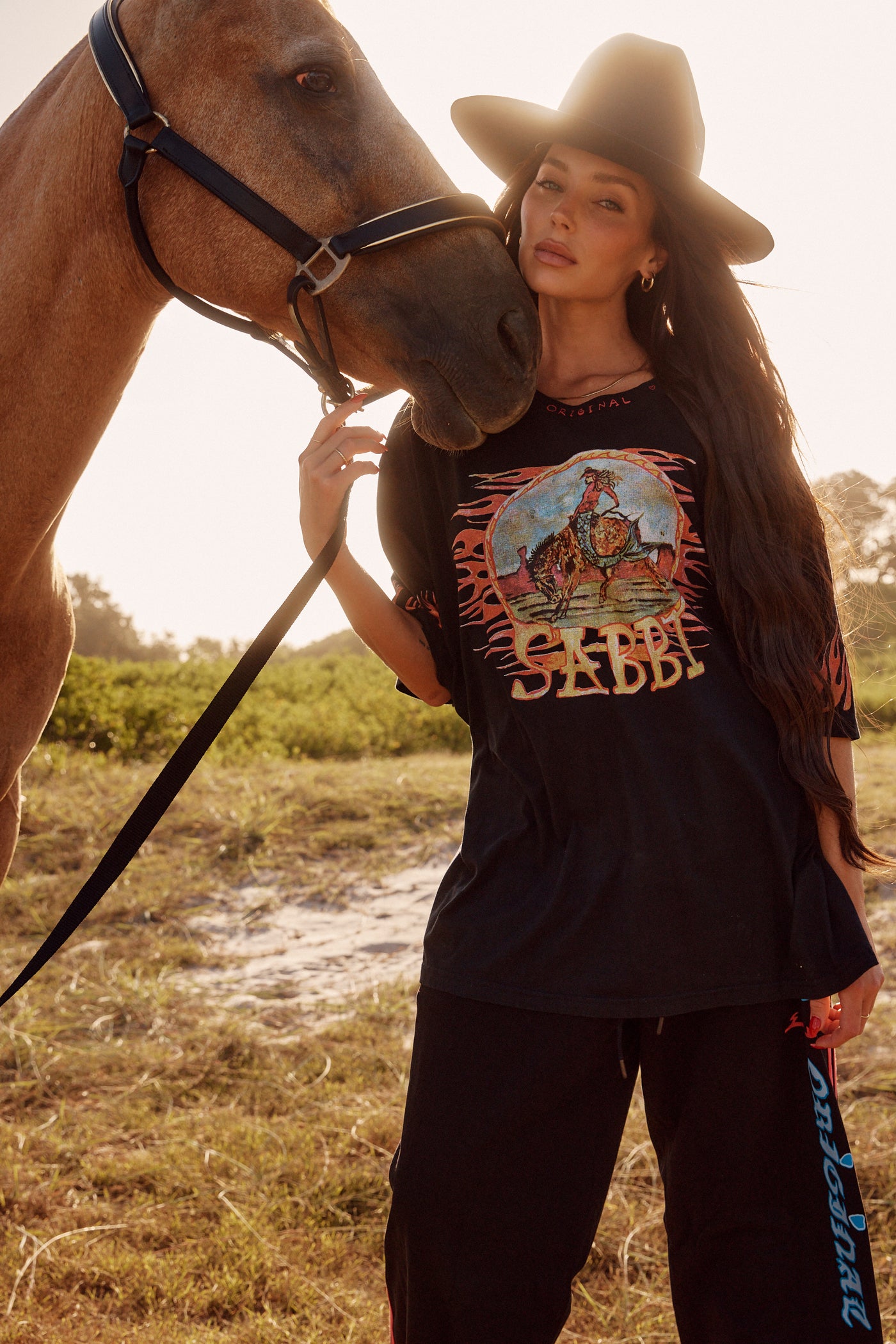 SABBI THE VERY OVERSIZED FLAMING COWBOY TEE BLACK