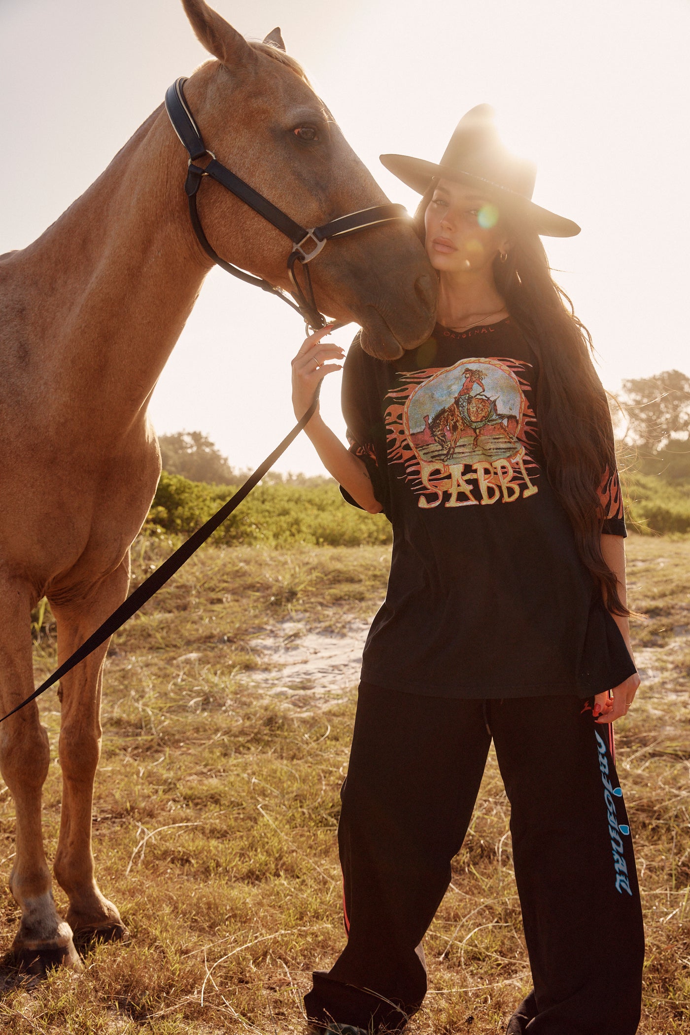 SABBI THE VERY OVERSIZED FLAMING COWBOY TEE BLACK