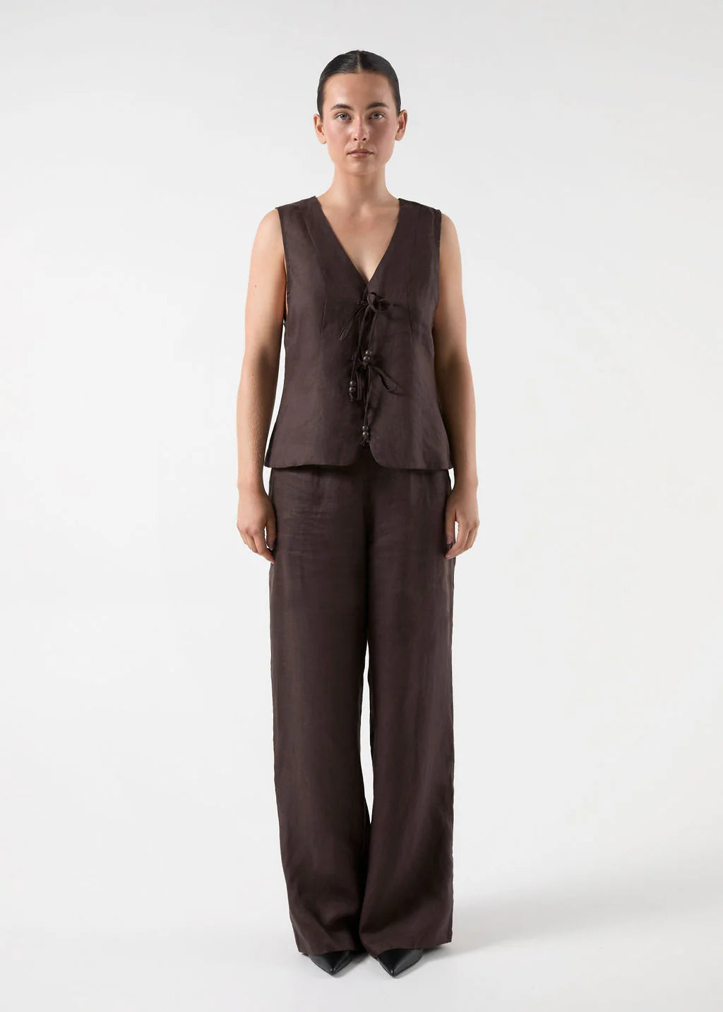 BISK THE LABEL MINNIE PANT CHOCOLATE linen