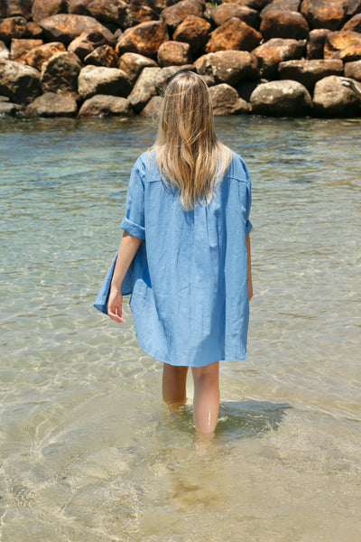 Bowie Short Sleeve linen Short Ocean Blue The Line for Baby Lemonade Store