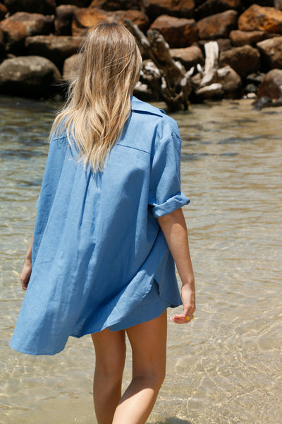 Bowie Short Sleeve linen Short Ocean Blue The Line for Baby Lemonade Store