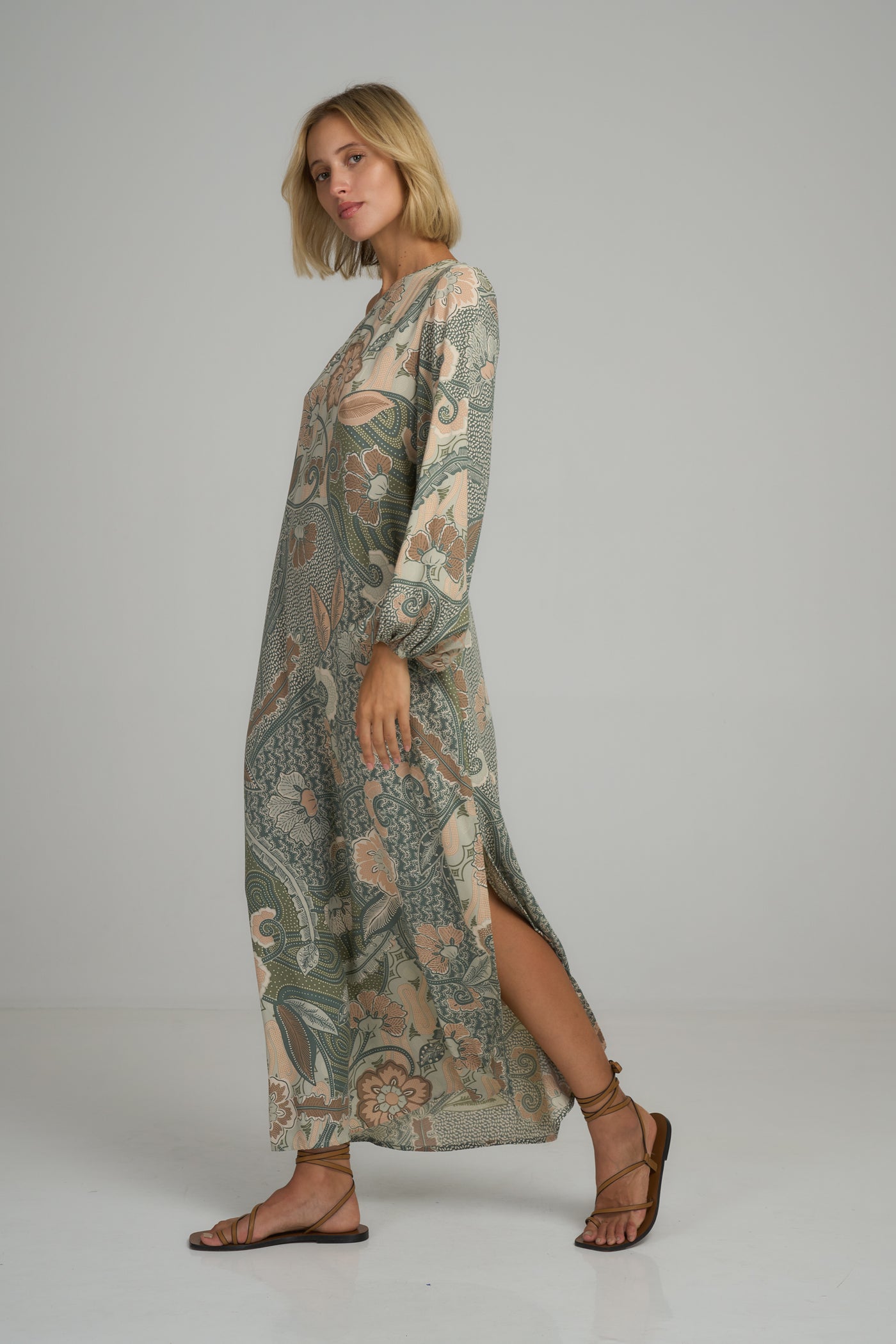 LILYA LAYNE ONE SHOULDER RAYON DRESS BATIK SAGE BABY LEMONADE STORE